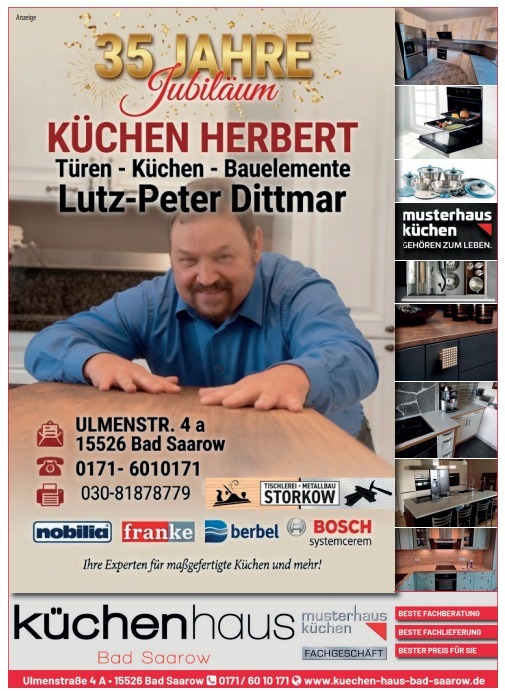 Anzeige 35 Jahre Jubiläum Küchen Herbert mit Lutz-Peter Dittmar